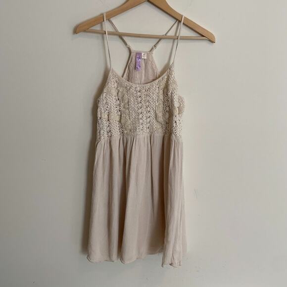 Alya Tops - Alya Womens Size XS Dress Crochet Razor Back Mini Cream Adjustable Straps